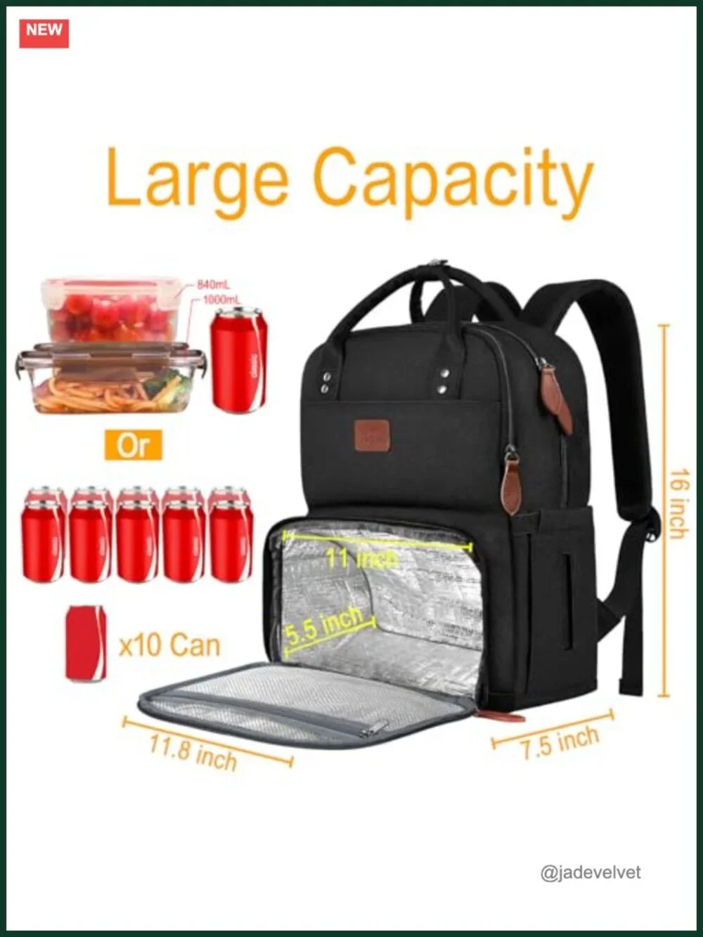 Insulated Lunch Laptop Backpack, Water Resistant 15.6